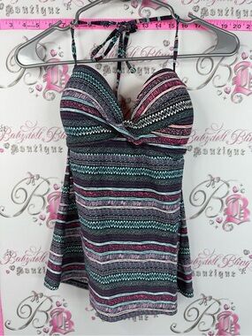Ripzone tankini top swim pool Striped Halter Swim Top in Black, Teal & Pink